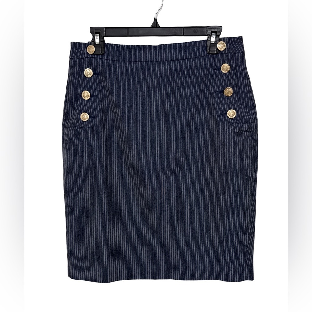 Calvin Klein Pinstripe Pencil Skirt with Gold Accent Buttons Women’s 8